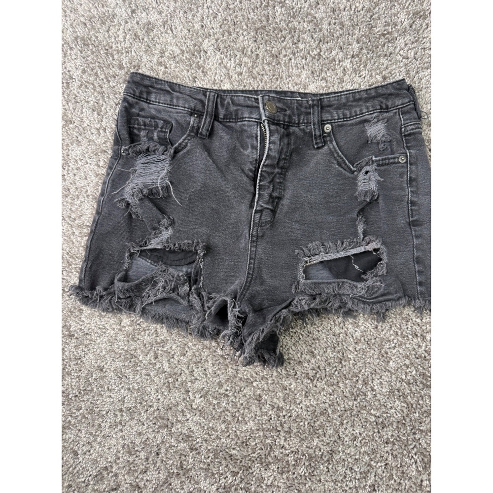 Mossimo Supply Co Black Distressed High Rise Denim Shorts Size 10/30 Frayed Hem